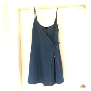 Denim spaghetti strap wrap dress